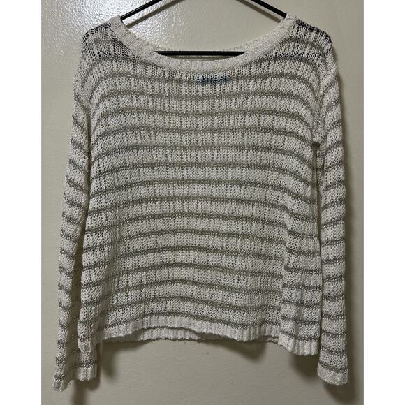 Alice & Olivia Women's Cream/Silver Ethan Metallic Open Knit Sweater - Size Med - Picture 1 of 5